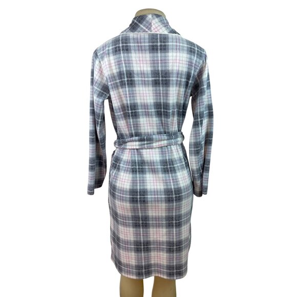 Womens Ralph Lauren Plaid Belted Robe With Pockets Soft Gray & Pink Sz XS - Picture 3 of 10